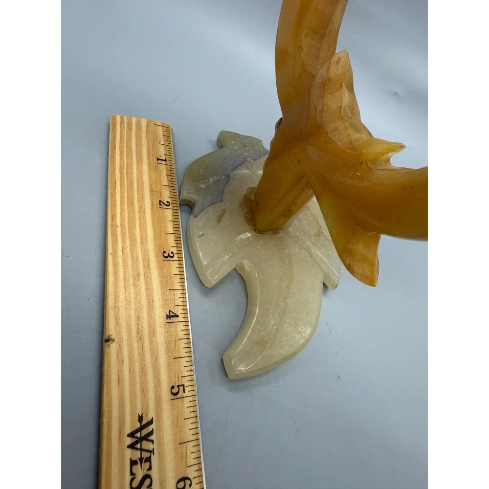 Vintage Onyx Stone Double Tulip Candle Holder Hand Carved Tan Cream 6in Heavy